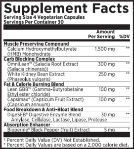 capsilean supplement panel nutritional information